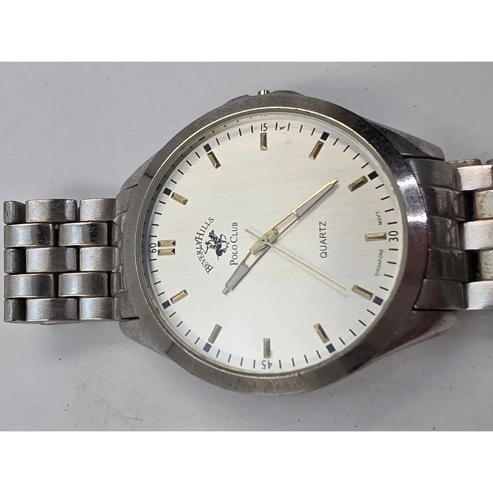 Beverly Hills Polo Club Mens Silver Tone Quartz Watch 53496 101 SR626SW‎